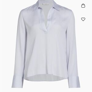 Vince Women’s Micro Stripe Silk-Blend Pullover Blouse Sky Graphite Size L